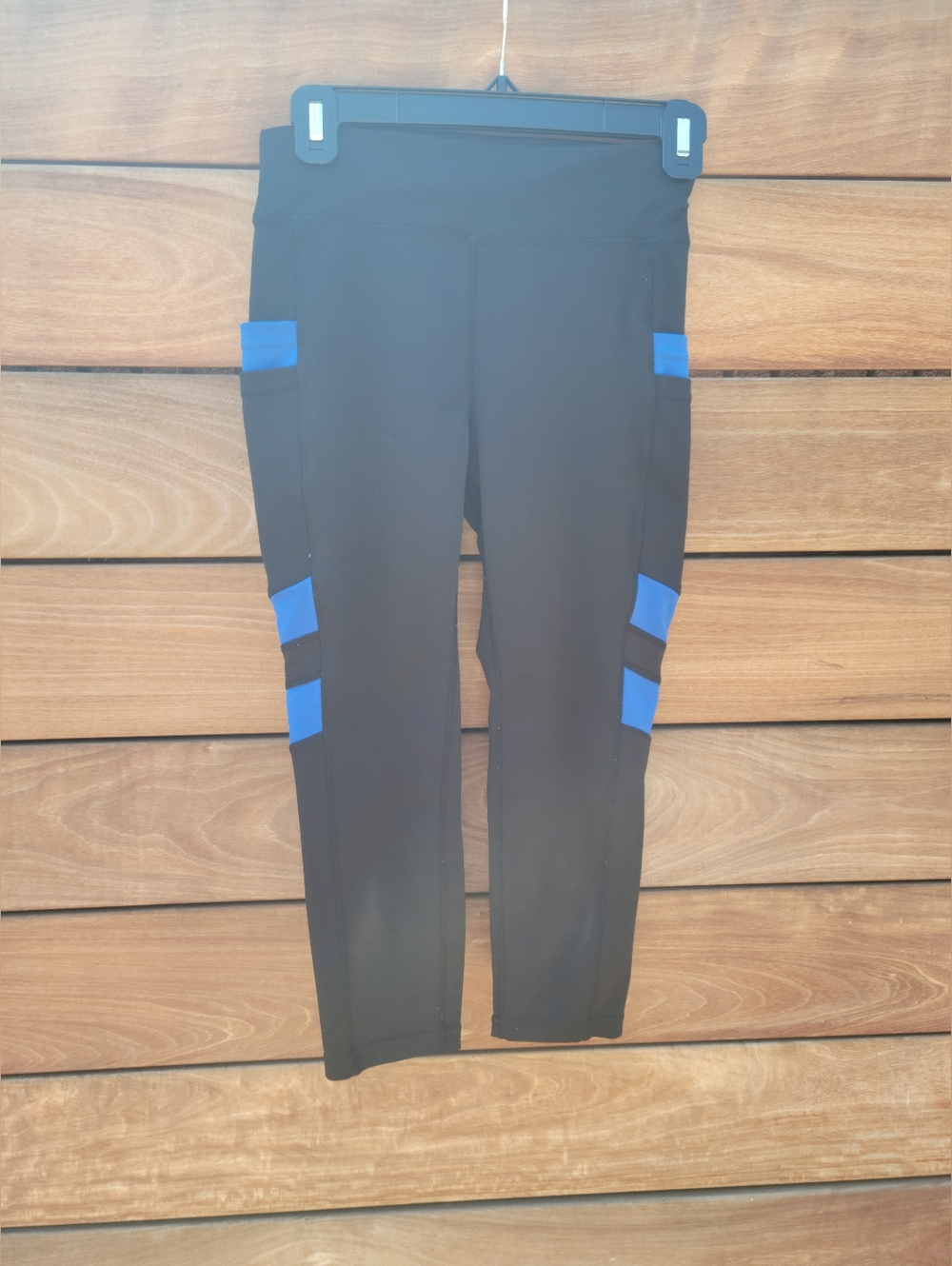 POP‎ Fit Black Blue Capri Pants Leggings With Pockets Size Small